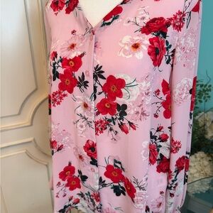 Tahari Floral Pink Blouse Women’s Sz S